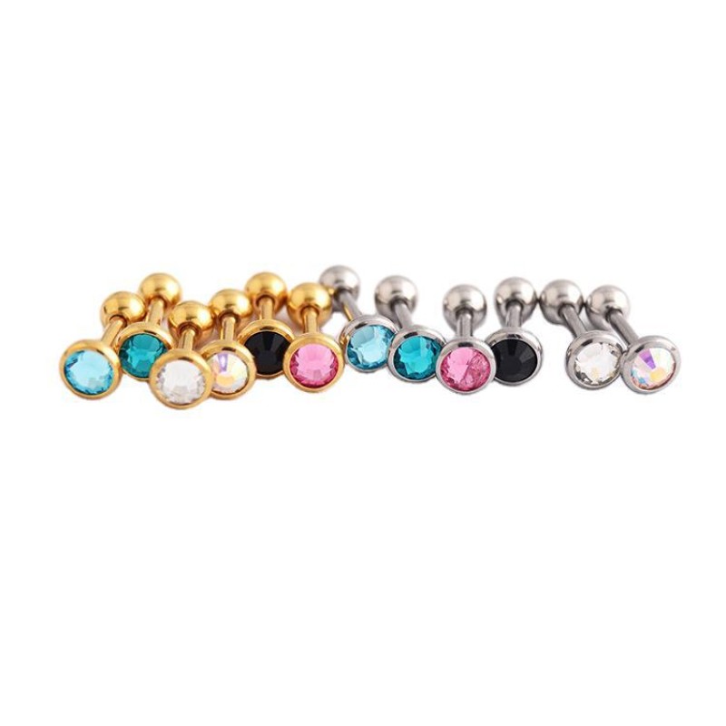 Ear Piercing Factory - 316L Stainless Steel Colorful Zircon Earrings