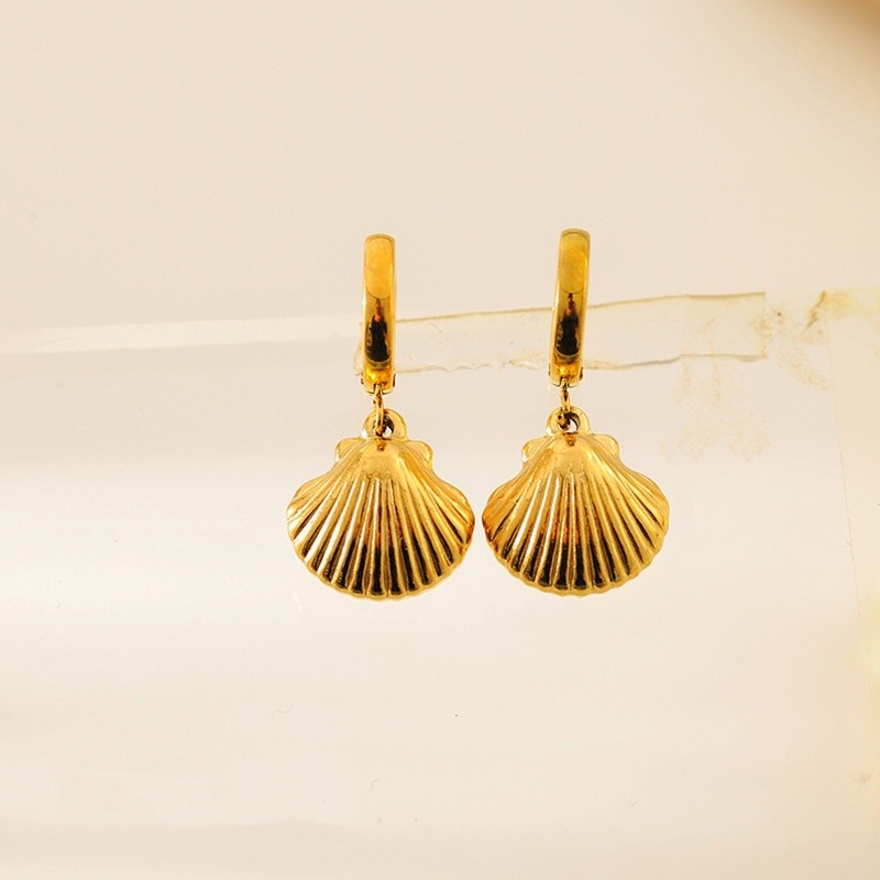 Beach Earring Manufacturer - Gold Plated Conch Shell Starfish Earrings