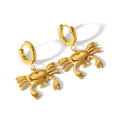 Beach Earrings Factory - 18k Gold Plated Stainless Steel Crab Earrings