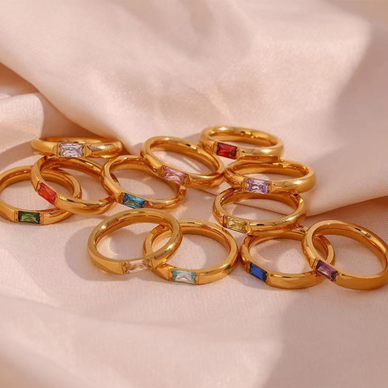 Birthstone Ring Supplier - 12 Zodiac Gold Stack Stainless Steel Ring