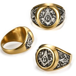 Masonic Ring Supplier - Gold Plated Stainless Steel Retro Ring