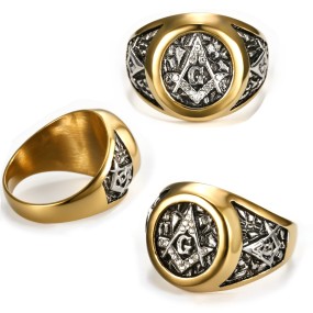 Masonic Ring Supplier - Gold Plated Stainless Steel Retro Ring