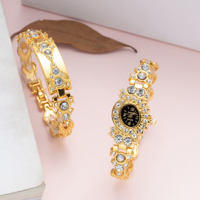 Women Watch Factory - Gold Diamond Quartz Bracelet Wrist Watch