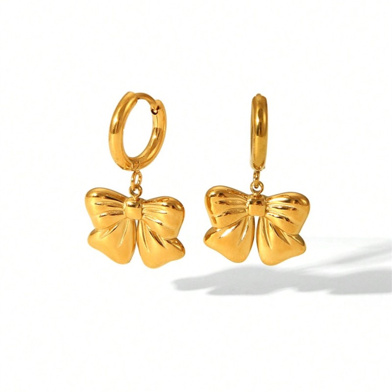 Bow Earrings Manufacturer - Stainless Steel Gold Bowknot Drop Earrings