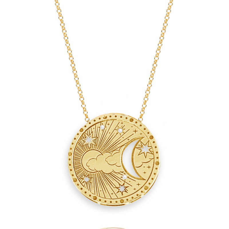 Tarot Necklace Manufacturer - Stainless Steel Coin Moon Star Pendant