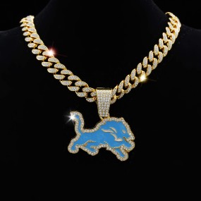 Lion Pendant Factory - Alloy Rhinestone Cuban Chain Sports Necklace