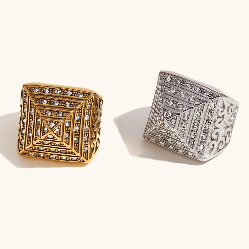 Pyramid Ring Manufacturer - Vintage Diamond Stainless Steel Hip Hop Ring