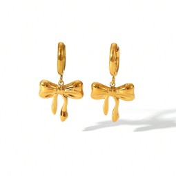 Bow Earrings Manufacturer - Stainless Steel Gold Bowknot Drop Earrings