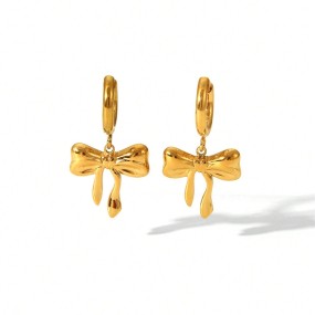 Bow Earrings Manufacturer - Stainless Steel Gold Bowknot Drop Earrings
