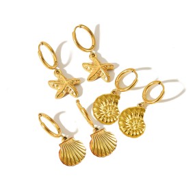 Beach Earring Manufacturer - Gold Plated Conch Shell Starfish Earrings
