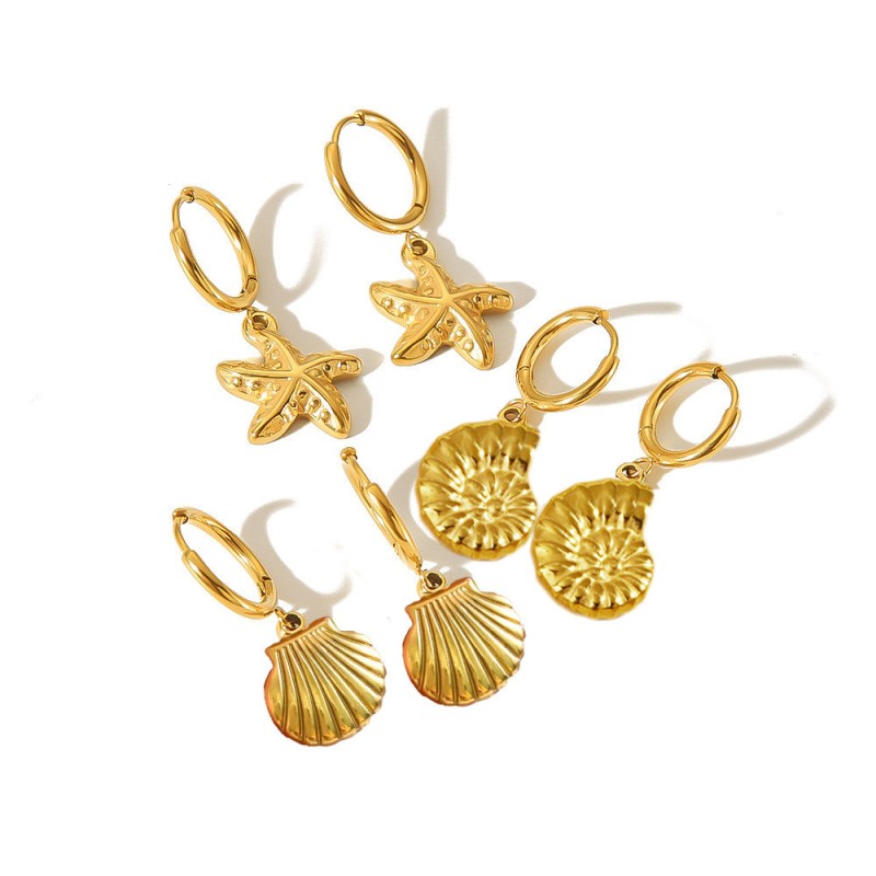 Beach Earring Manufacturer - Gold Plated Conch Shell Starfish Earrings