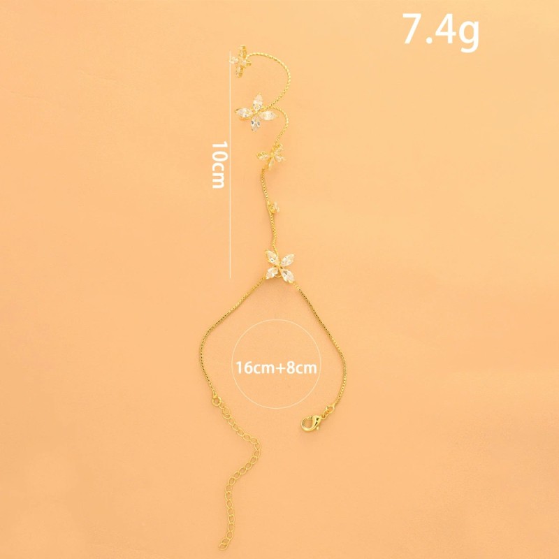Flower Ring Bracelet Factory - Zircon Gold Plating Chain Finger Bracelet