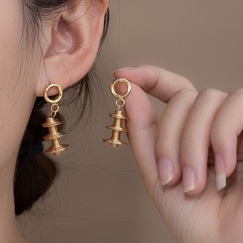 Coil Earrings Manufacturer - 18k Gold Geometric Hoop Drop Earrings