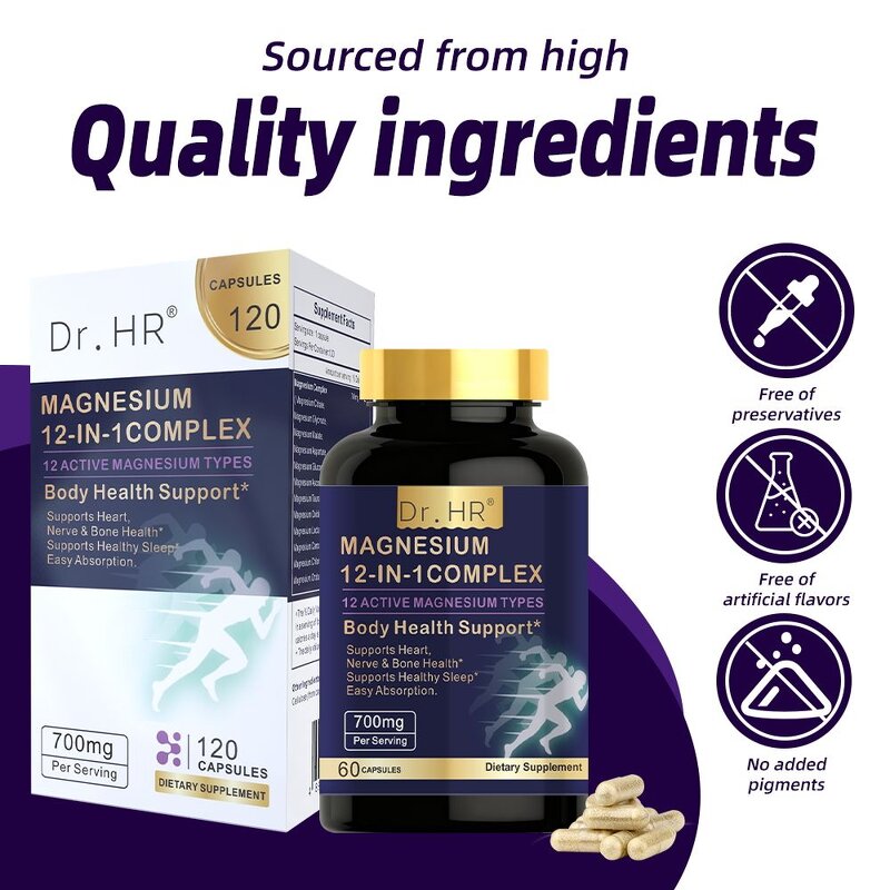 Magnesium Capsules Manufacturer - 12-in-1 Glycinate Bisglycinate Complex for Muscle Relaxation