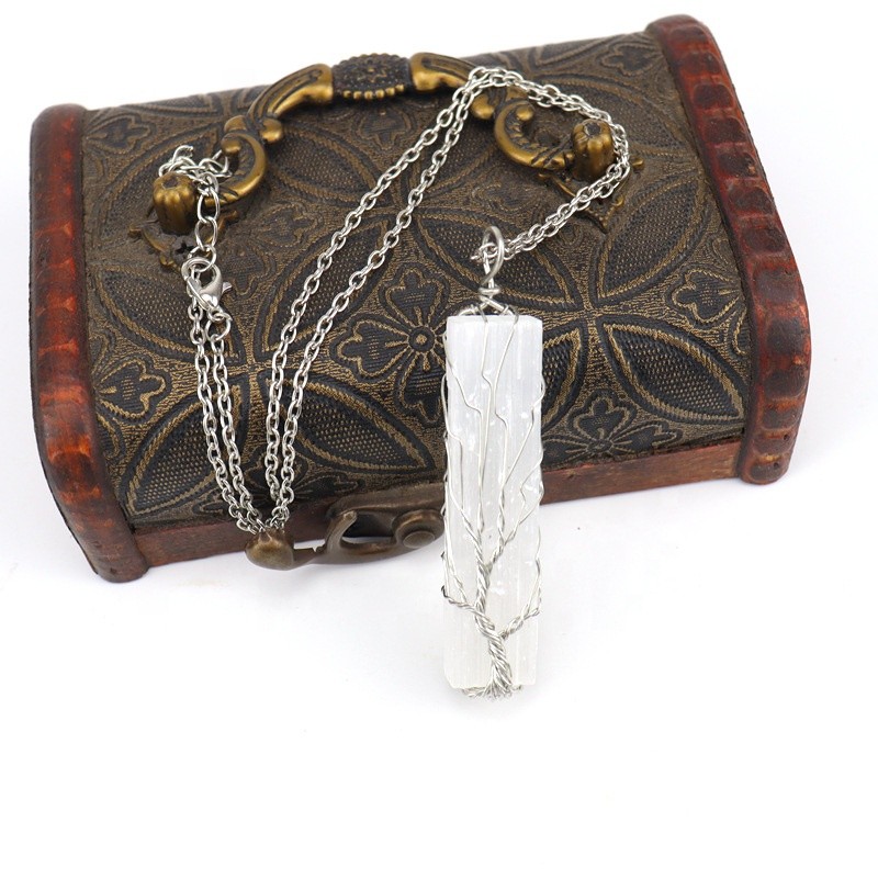 Crystal Pendant Manufacturer - Wholesale Copper Wire Tree of Life Selenite Necklace Pendant