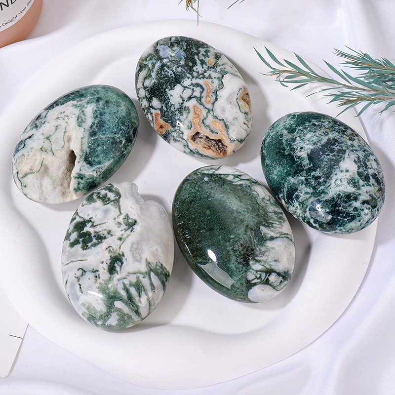 Palm Stone Factory - New Arrivals Natural Polished Green Moss Agate Crystal Healing