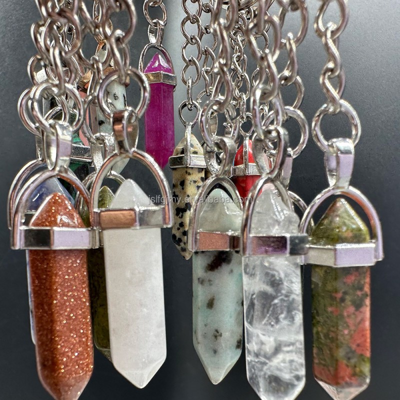 Crystal Keychain Supplier - Natural Quartz Hexagonal Column Handmade Double Point Keychain