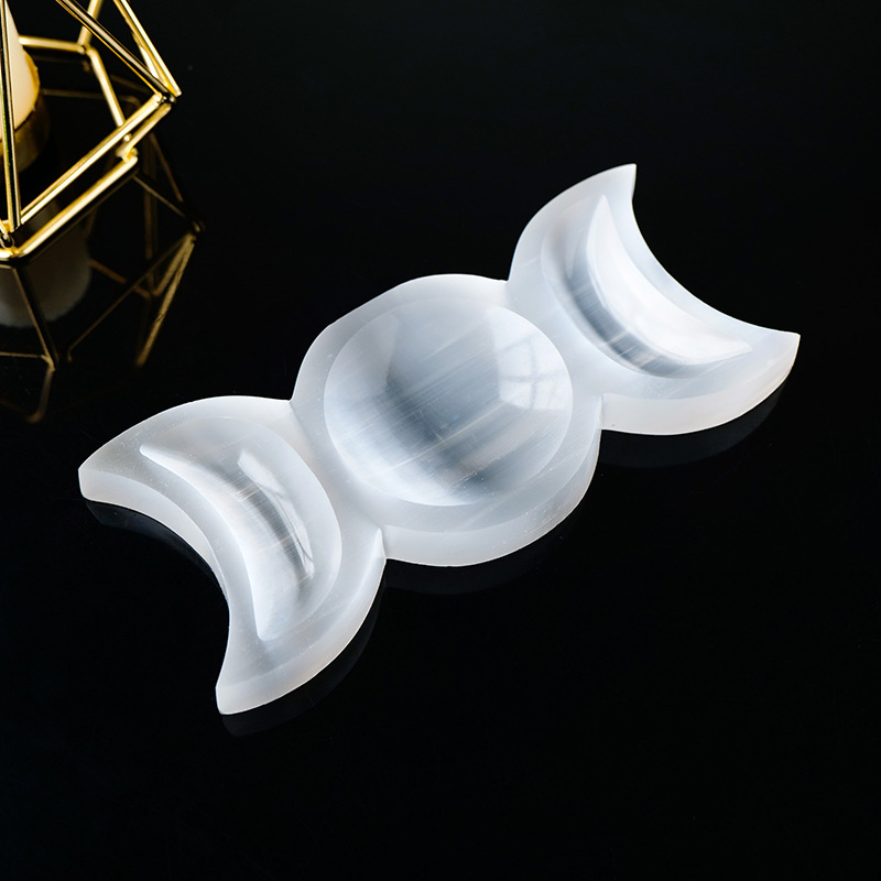 Selenite Bowl Factory - New Arrivals Polished White Selenite Double Moon Carving Bowl