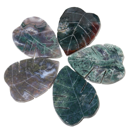 Healing Stones Factory - Hand Carved Natural Leaf Shaped Moss Agate Crystal Crafts
