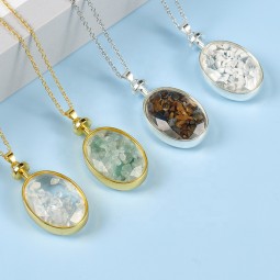 Gemstone Pendant Factory - Fashion Oval Amethyst Gravel Silver Pendant Healing Stone