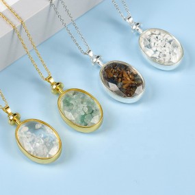 Gemstone Pendant Factory - Fashion Oval Amethyst Gravel Silver Pendant Healing Stone