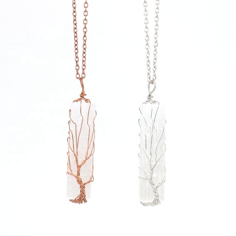 Crystal Pendant Manufacturer - Wholesale Copper Wire Tree of Life Selenite Necklace Pendant