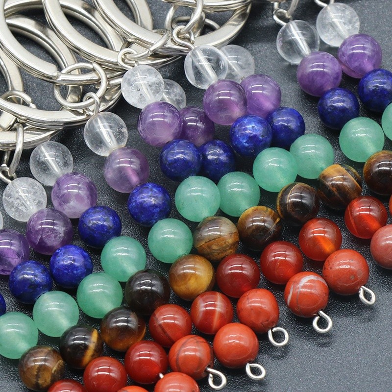 Bead Keychain Factory - Natural Quartz 7 Chakra Beads Crystal Keychain Stone Accessories