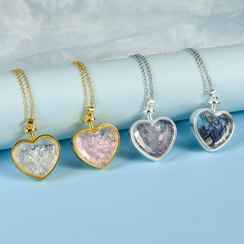Crystal Pendant Supplier - Wholesale Heart Shape Amethyst Gravel Rose Quartz Pendant