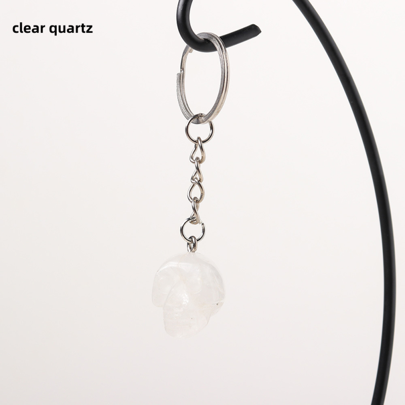Gemstone Keychain Manufacturer - Wholesale 1inch Rose Quartz Skulls Healing Gemstone Key Ring