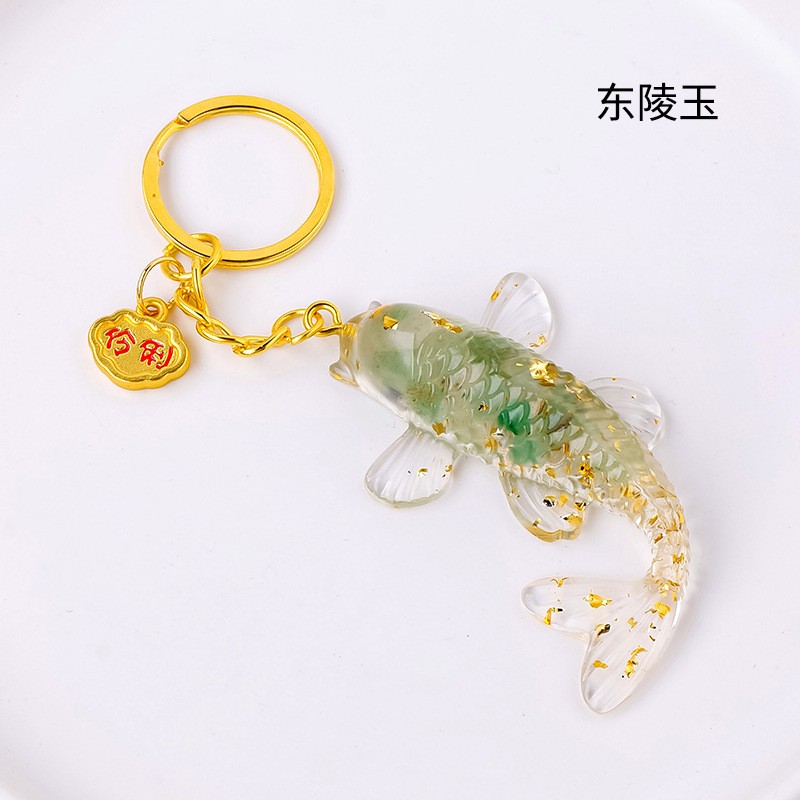 Crystal Keychain Factory - Natural Healing Amethyst Crushed Chips Resin Koi Fish Keychain
