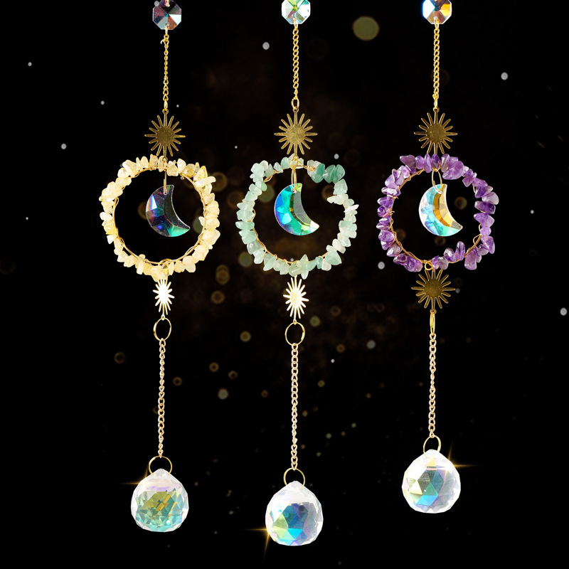 Wind Chimes Manufacturer - Natural Sun Moon Garden Wind Chimes Amethyst Rose Quartz