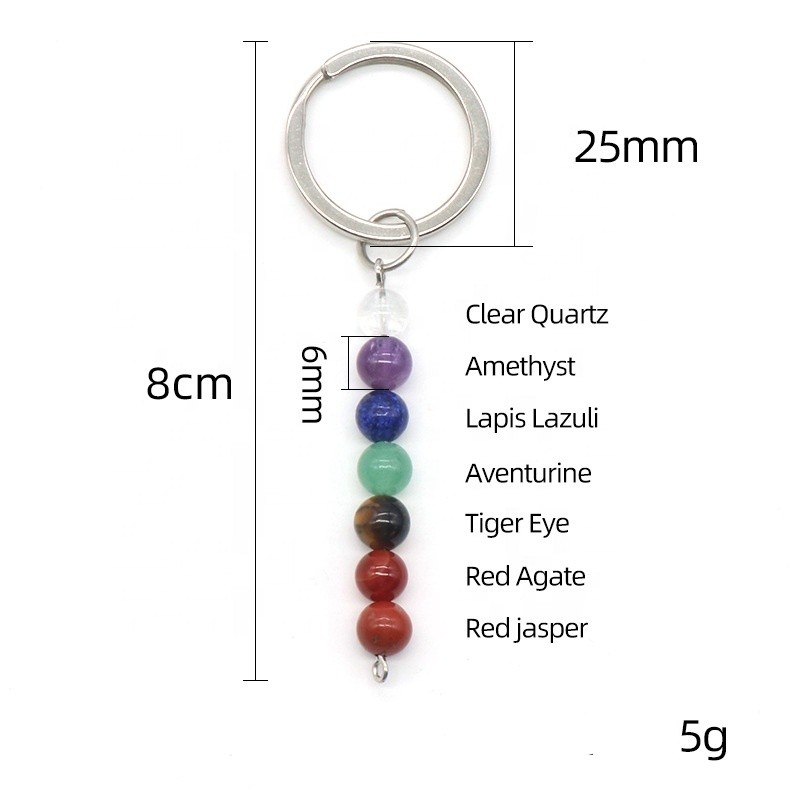 Bead Keychain Factory - Natural Quartz 7 Chakra Beads Crystal Keychain Stone Accessories