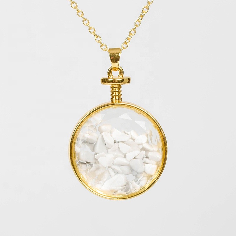 Silver Pendant Manufacturer - Personalized Round Silver Natural Gem Crystal Gravel Pendant