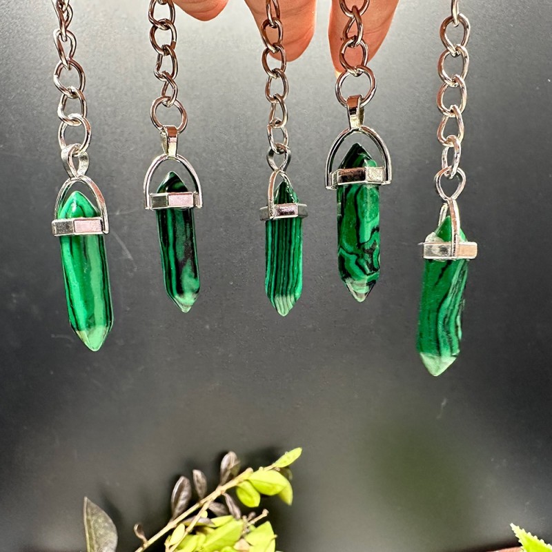 Crystal Keychain Supplier - New Arrival Natural Rose Quartz Point Malachite Bullet Keychain