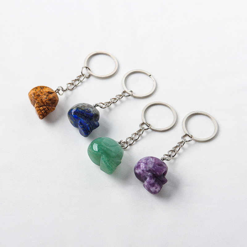 Gemstone Keychain Manufacturer - Wholesale 1inch Rose Quartz Skulls Healing Gemstone Key Ring
