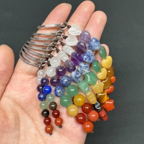 Crystal Keychain Factory - Natural Crystal 7 Chakra Pentagram Heart Beads Keychain