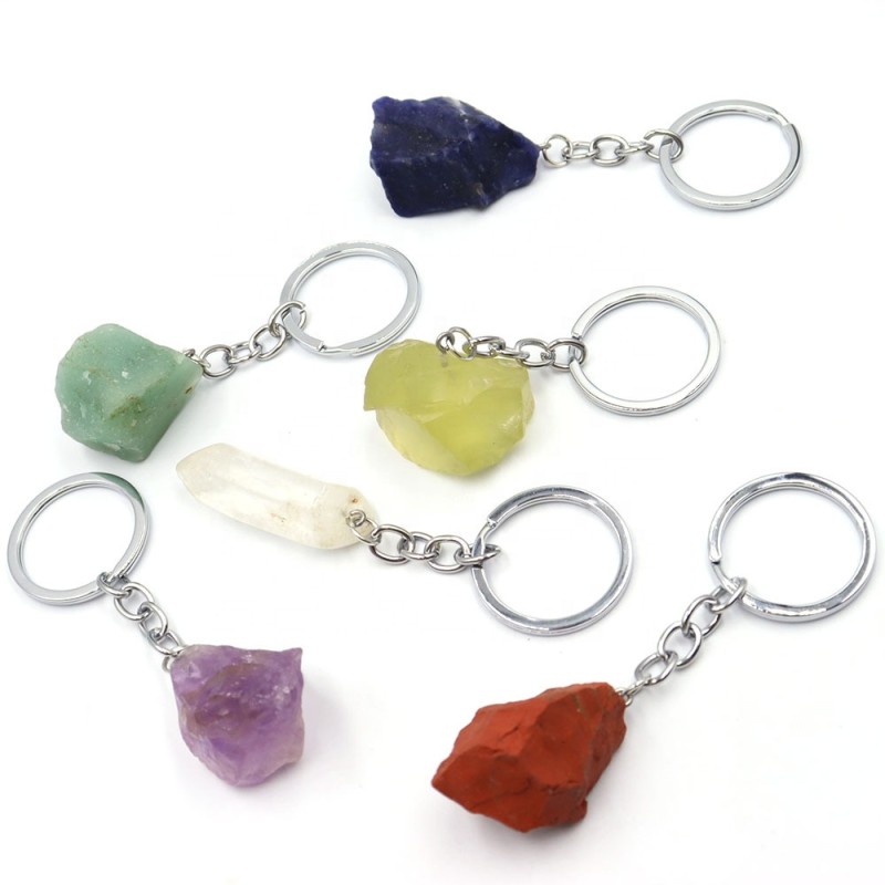 Raw Stone Keychain Manufacturer - Wholesale Natural Crystal Raw Stone Irregular Key Chain