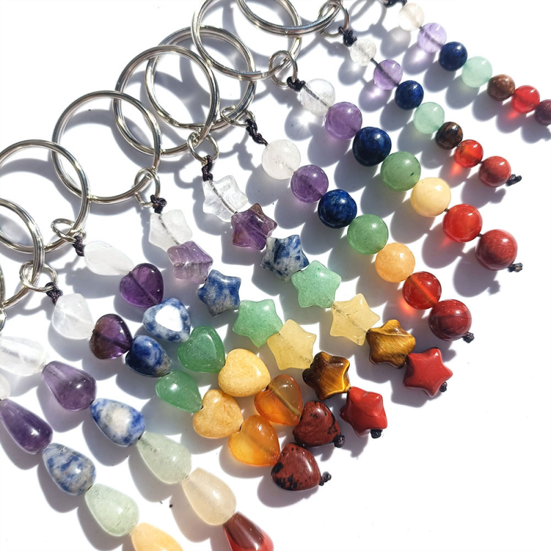 Metal Keychain Supplier - New Arrivals Metal Star Heart Shape Beads 7 Chakra Keychain