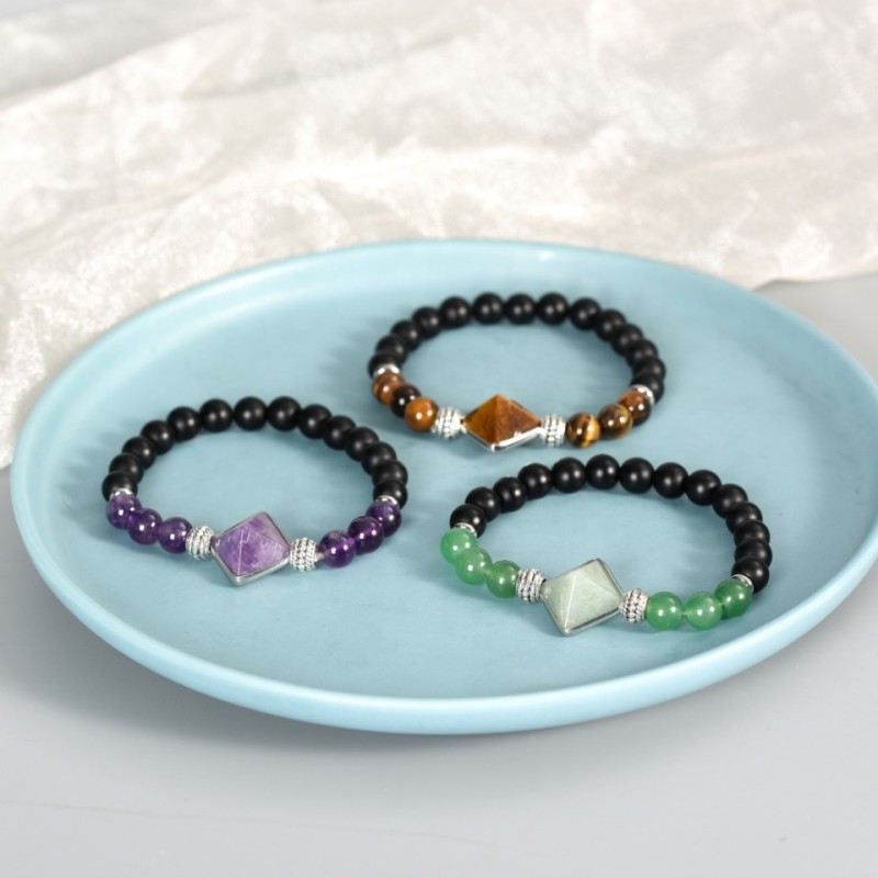 Stone Bracelet Supplier - Natural Stone Beads Healing Crystal Tiger Eye Pyramid Bracelet