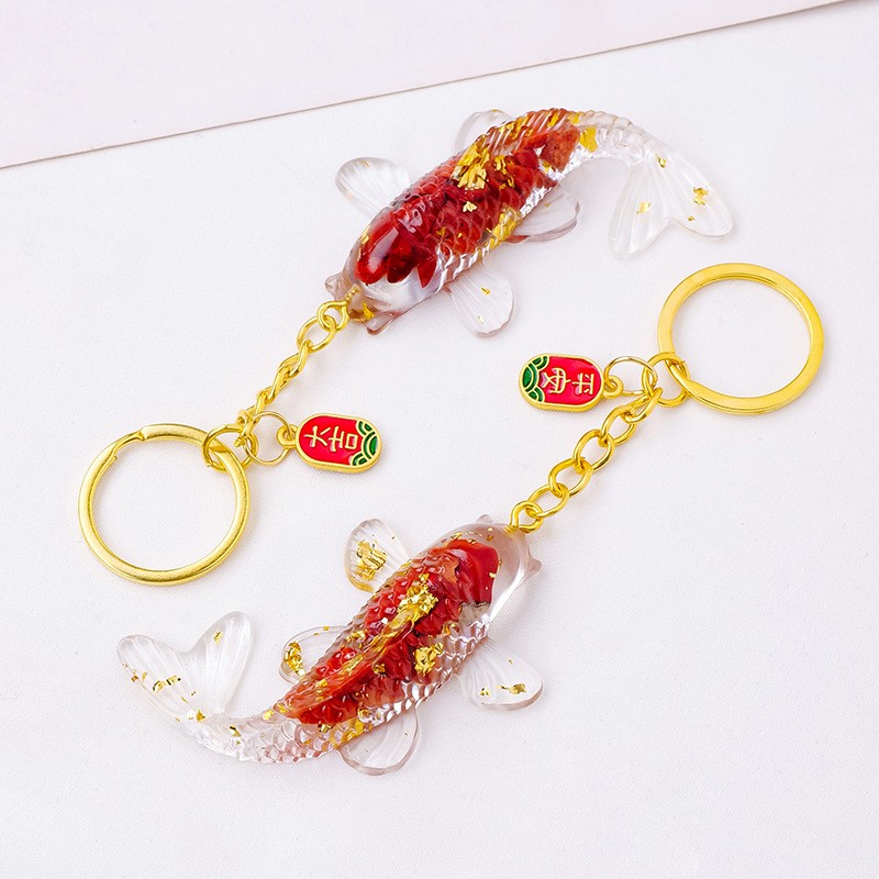 Crystal Keychain Factory - Natural Healing Amethyst Crushed Chips Resin Koi Fish Keychain
