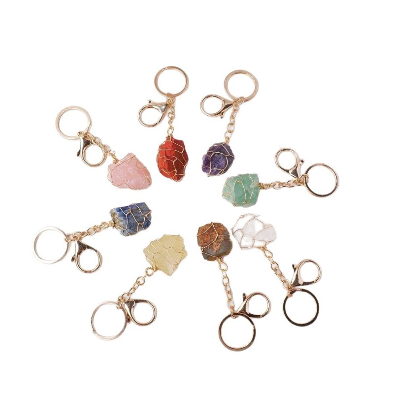 Handmade Keychain Manufacturer - Handmade Crystal Raw Stone Wrapped Keychain Gift
