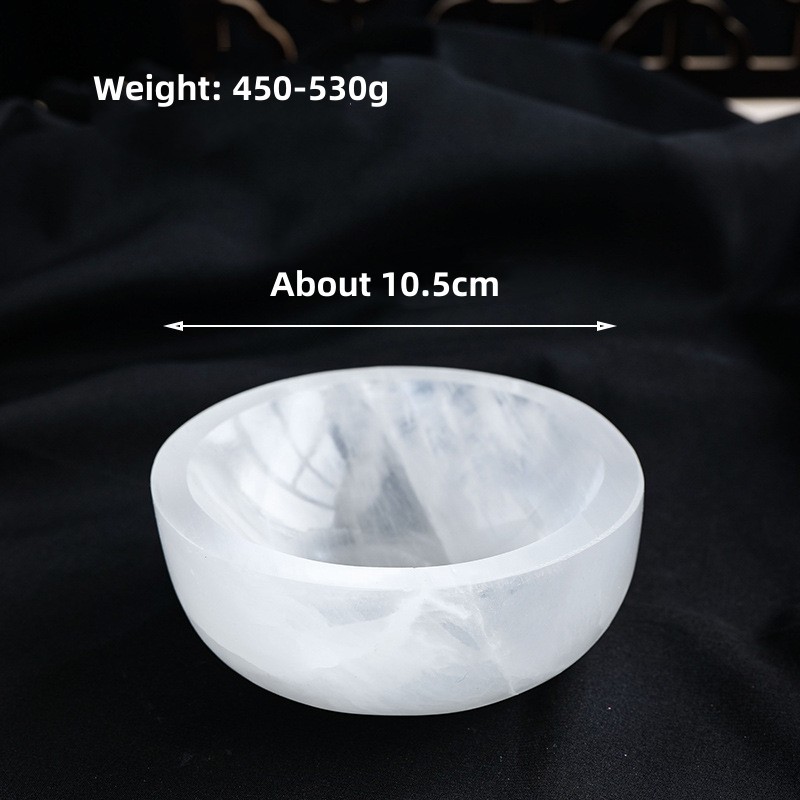 Gypsum Bowl Manufacturer - Natural Carved Crystal Round Shape Large White Selenite Bowl