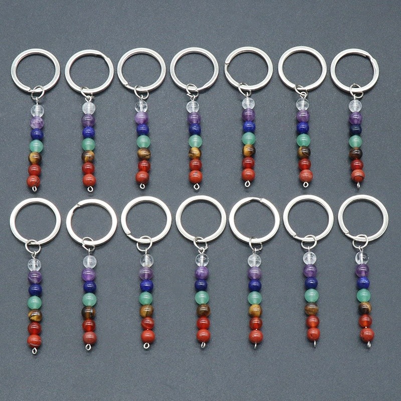 Bead Keychain Factory - Natural Quartz 7 Chakra Beads Crystal Keychain Stone Accessories