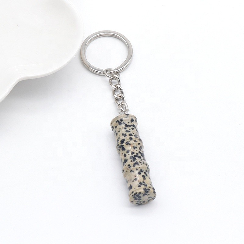 Bamboo Keychain Factory - Carved Bamboo Joint Shape Healing Crystal Stone Key Rings