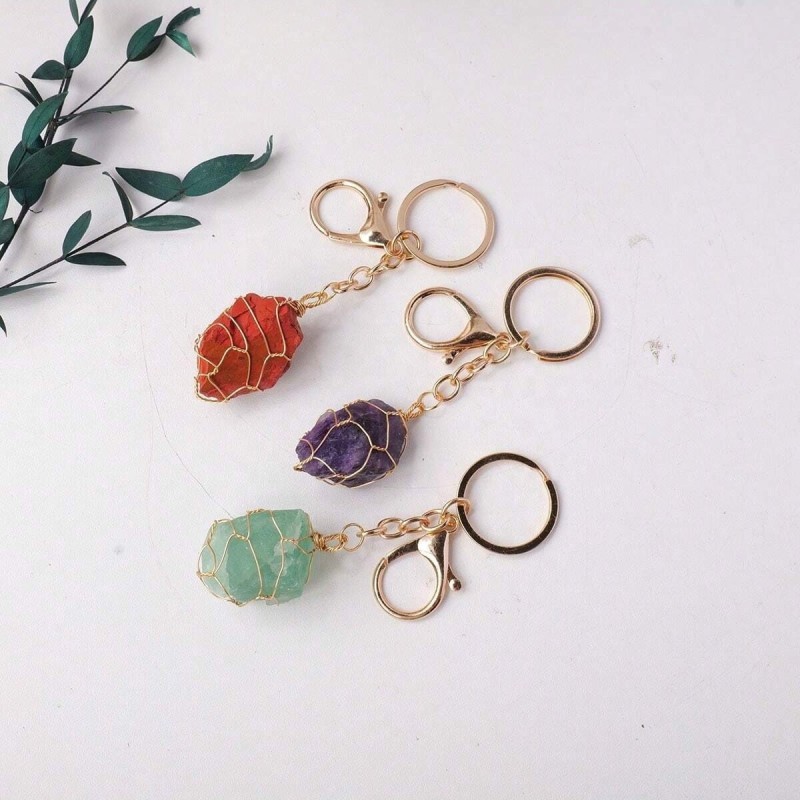 Handmade Keychain Manufacturer - Handmade Crystal Raw Stone Wrapped Keychain Gift