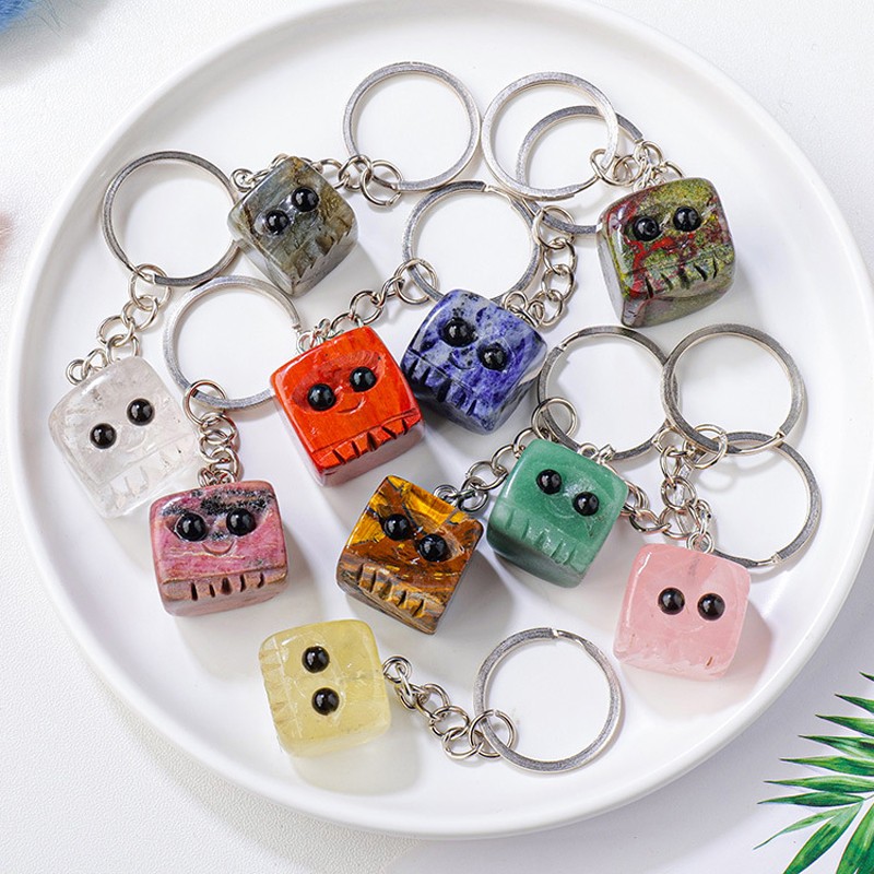 DIY Keychain Manufacturer - Wholesale Price Natural Tumble Stone Creative Cube Key Chain