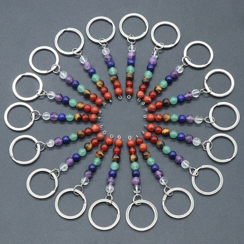 Bead Keychain Factory - Natural Quartz 7 Chakra Beads Crystal Keychain Stone Accessories