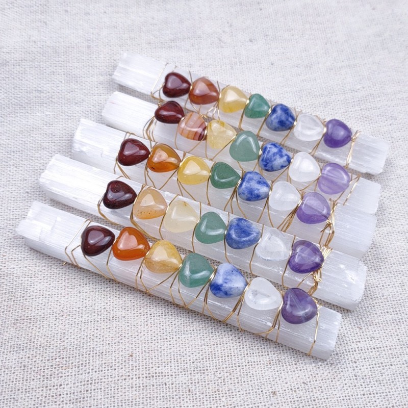 Selenite Wand Supplier - Natural 7-Chakra Love Heart Healing Selenite Wire Wrapped Stick