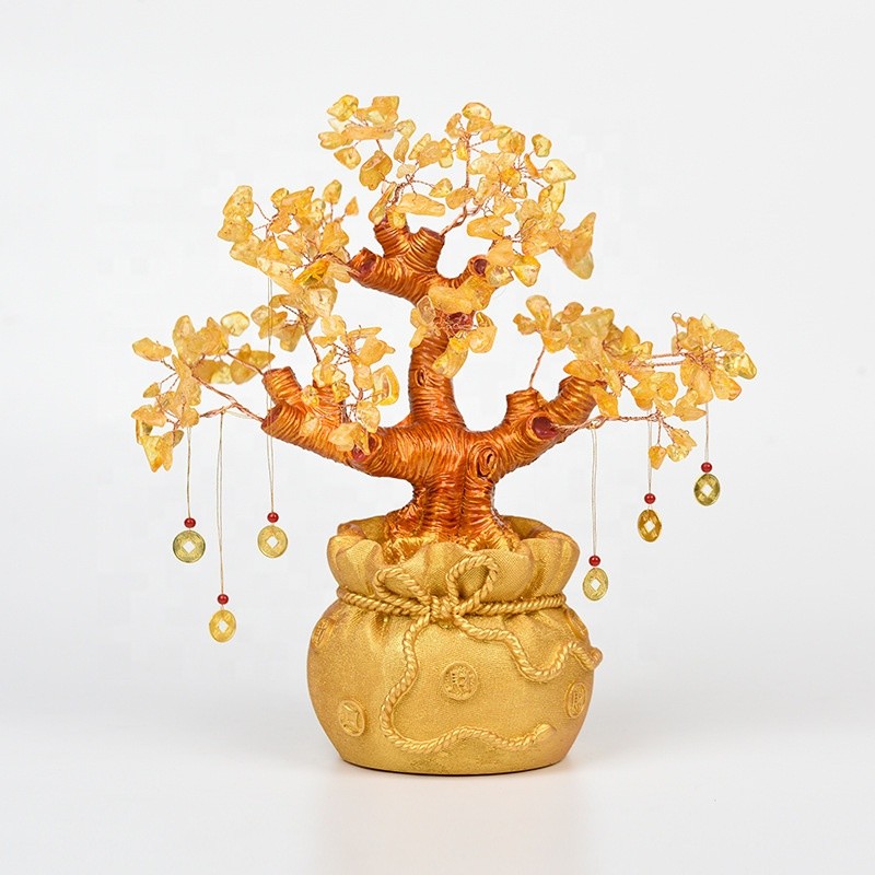 Gemstone Tree Supplier - Wholesale Gold Ingot Citrine Stone Lucky Tree Crystal Craft