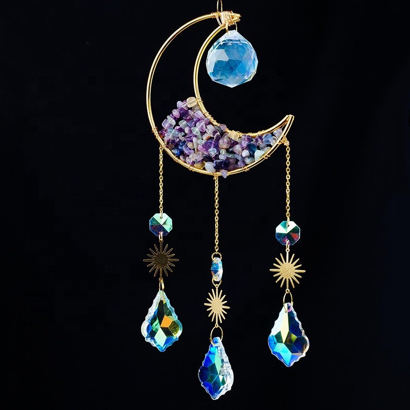 Wind Chimes Manufacturer - Wholesale Moon Shape Crystal Wind Chimes Amethyst Suncatcher